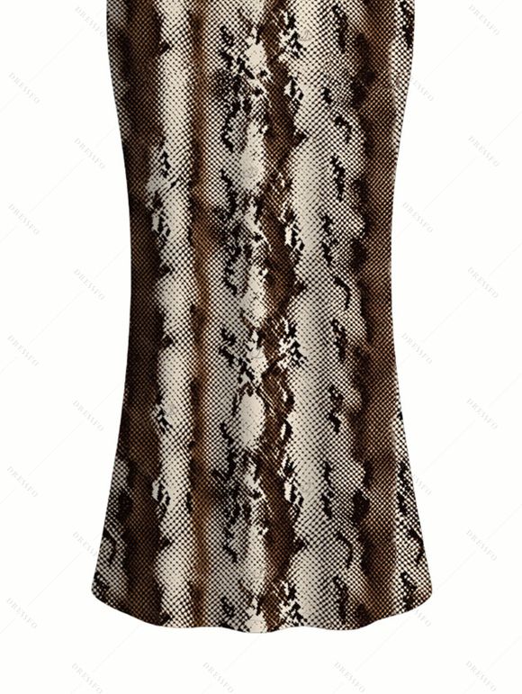 Vacation Couple Outfit Vintage Coffee Snake Skin Print Spaghetti Strap Maxi Bodycon Dress and Shirt Set - marron foncé S | US 4