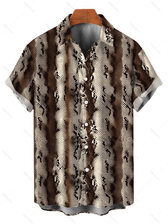 Vacation Couple Outfit Vintage Coffee Snake Skin Print Spaghetti Strap Maxi Bodycon Dress and Shirt Set - marron foncé S | US 4