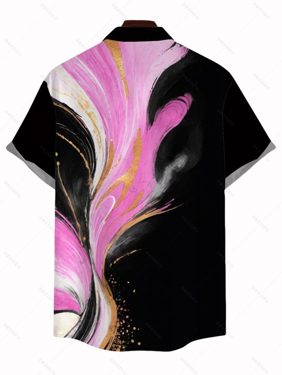 Vacation Couple Outfit Abstract Metallic Gold Ink Wash Print Spaghetti Strap Maxi Bodycon Dress and Shirt Set - Noir S | US 4
