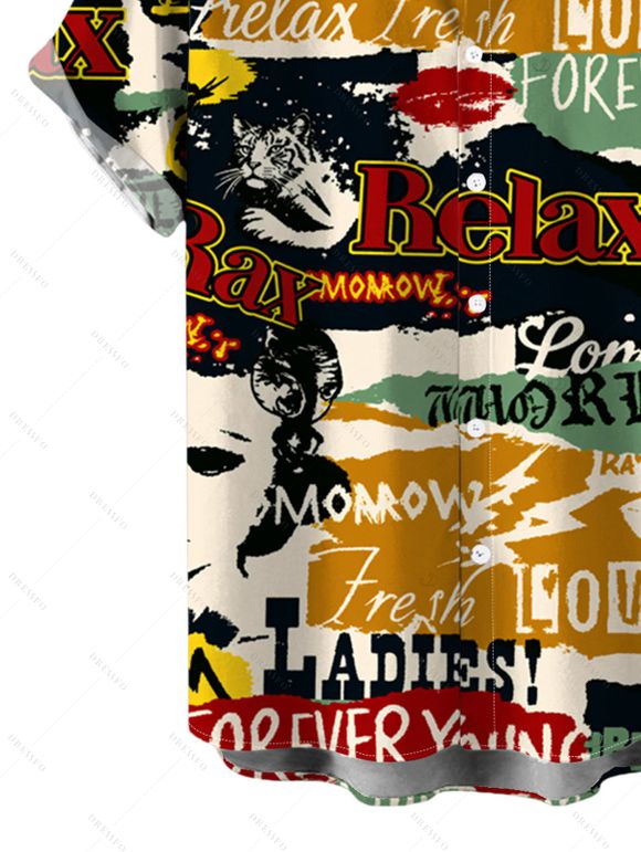 Streetwear Couple Outfit Vintage Graffiti Letter Lips Print Spaghetti Strap Maxi Bodycon Dress and Shirt Set - multicolor A S | US 4