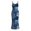 Casual Dress 3D Faux Denim Patchwork Print Spaghetti Strap Maxi Bodycon Dress - Bleu Toile de Jean S | US 4