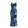 Casual Dress 3D Faux Denim Patchwork Print Spaghetti Strap Maxi Bodycon Dress - Bleu Toile de Jean XL | US 12