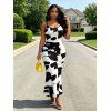 Casual Dress Colorblock Abstract Irregular Geometric Print Spaghetti Strap Maxi Bodycon Dress - Noir M | US 6