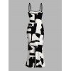Casual Dress Colorblock Abstract Irregular Geometric Print Spaghetti Strap Maxi Bodycon Dress - Noir XXL | US 14
