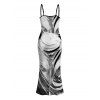 Vacation Dress Fluid Swirl Abstract Print Spaghetti Strap Maxi Bodycon Dress - Noir S | US 4