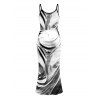Vacation Dress Fluid Swirl Abstract Print Spaghetti Strap Maxi Bodycon Dress - Noir XXL | US 14