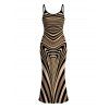 Bohemian Dress Colorblock Heart Shaped Swirl Geometric Print Spaghetti Strap Maxi Bodycon Dress - multicolor XL | US 12