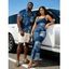 Casual Couple Outfit 3D Faux Denim Patchwork Print Spaghetti Strap Maxi Bodycon Dress and Shirt Set - Bleu Toile de Jean S | US 4