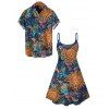 Bohemian Couple Outfit Celestial Sun Moon Ethnic Print Spaghetti Strap Mini Dress and Shirt Set - multicolor S | US 4