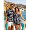 Hawaiian Vacation Couple Outfit Tropical Pineapple Print Pocket Off the Shoulder Romper and Shirt Set - Cadetblue S | US 4