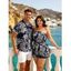 Hawaiian Vacation Couple Outfit Tropical Pineapple Print Pocket Off the Shoulder Romper and Shirt Set - Cadetblue S | US 4