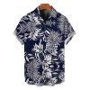 Hawaiian Vacation Couple Outfit Tropical Pineapple Print Pocket Off the Shoulder Romper and Shirt Set - Cadetblue S | US 4