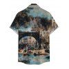 Vacation Couple Outfit Vintage European Water Town Oil Painting Print Spaghetti Strap Mini Dress and Shirt Set - multicolor S | US 4