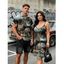 Vacation Couple Outfit Vintage European Water Town Oil Painting Print Spaghetti Strap Mini Dress and Shirt Set - multicolor S | US 4