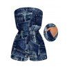 Vacation Romper 3D Faux Demin Patchwork Print Pocket Off the Shoulder Romper - Bleu profond XXL | US 14