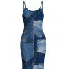 Casual Dress Faux Denim Patchwork Print Spaghetti Strap Maxi Bodycon Dress - Bleu Toile de Jean XL | US 12