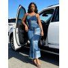Casual Dress Faux Denim Patchwork Print Spaghetti Strap Maxi Bodycon Dress - Bleu Toile de Jean XL | US 12