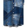 Men's Casual Shirt Faux Denim Patchwork Print Button Up Shirt - Bleu Toile de Jean M