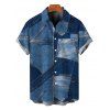 Men's Casual Shirt Faux Denim Patchwork Print Button Up Shirt - Bleu Toile de Jean M