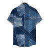 Men's Casual Shirt Faux Denim Patchwork Print Button Up Shirt - Bleu Toile de Jean 3XL
