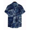 Men's Vacation Shirt Faux Demin Patchwork Print Button Up Shirt - Bleu profond 3XL