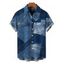 Men's Casual Shirt 3D Faux Denim Patchwork Print Button Up Shirt - Bleu Toile de Jean 5XL