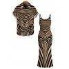 Bohemian Couple Outfit Colorblock Heart Shaped Swirl Geometric Print Spaghetti Strap Maxi Bodycon Dress and Shirt Set - multicolor S | US 4