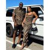 Bohemian Couple Outfit Colorblock Heart Shaped Swirl Geometric Print Spaghetti Strap Maxi Bodycon Dress and Shirt Set - multicolor S | US 4