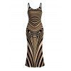 Bohemian Couple Outfit Colorblock Heart Shaped Swirl Geometric Print Spaghetti Strap Maxi Bodycon Dress and Shirt Set - multicolor S | US 4