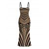 Bohemian Couple Outfit Colorblock Heart Shaped Swirl Geometric Print Spaghetti Strap Maxi Bodycon Dress and Shirt Set - multicolor S | US 4