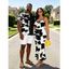 Casual Couple Outfit Abstract Irregular Geometric Print Spaghetti Strap Maxi Bodycon Dress and Contrast Color Shirt Set - Noir S | US 4