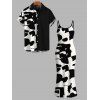 Casual Couple Outfit Abstract Irregular Geometric Print Spaghetti Strap Maxi Bodycon Dress and Contrast Color Shirt Set - Noir S | US 4