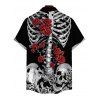 Gothic Couple Outfit Skeleton Skulls Rose Print Spaghetti Strap Maxi Bodycon Dress and Shirt Set - Noir S | US 4