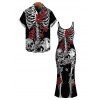 Gothic Couple Outfit Skeleton Skulls Rose Print Spaghetti Strap Maxi Bodycon Dress and Shirt Set - Noir S | US 4