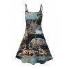 Vacation Dress Vintage European Water Town Oil Painting Print Spaghetti Strap Mini Dress - multicolor XXXXXL | US 20