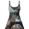 Vacation Dress Vintage European Water Town Oil Painting Print Spaghetti Strap Mini Dress - multicolor XXXXXL | US 20