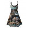 Vacation Dress Vintage European Water Town Oil Painting Print Spaghetti Strap Mini Dress - multicolor XXXXXL | US 20