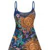 Bohemian Dress Celestial Sun Moon Ethnic Print Spaghetti Strap Mini Vacation Dress - multicolor XXXXXL | US 20