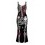 Gothic Dress Skeleton Skulls Rose Print Spaghetti Strap Maxi Bodycon Dress - Noir XXL | US 14