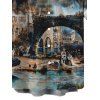 Men's Vacation Shirt Vintage European Water Town Oil Painting Print Button Up Shirt - multicolor 5XL