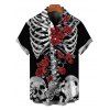 Men's Gothic Shirt Skeleton Skulls Rose Print Button Up Shirt - Noir 5XL
