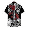 Men's Gothic Shirt Skeleton Skulls Rose Print Button Up Shirt - Noir 5XL