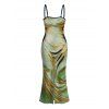 Vacation Dress Fluid Swirl Abstract Print Spaghetti Strap Maxi Bodycon Dress - Vert L | US 8-10