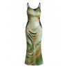 Vacation Dress Fluid Swirl Abstract Print Spaghetti Strap Maxi Bodycon Dress - Vert L | US 8-10