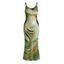Vacation Dress Fluid Swirl Abstract Print Spaghetti Strap Maxi Bodycon Dress - Noir XXL | US 14