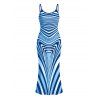 Bohemian Dress Colorblock Heart Shaped Swirl Geometric Print Spaghetti Strap Maxi Bodycon Dress - Bleu L | US 8-10