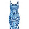 Bohemian Dress Colorblock Heart Shaped Swirl Geometric Print Spaghetti Strap Maxi Bodycon Dress - Bleu L | US 8-10