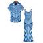 Bohemian Couple Outfit Colorblock Heart Shaped Swirl Geometric Print Spaghetti Strap Maxi Bodycon Dress and Shirt Set - multicolor S | US 4