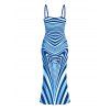 Bohemian Couple Outfit Colorblock Heart Shaped Swirl Geometric Print Spaghetti Strap Maxi Bodycon Dress and Shirt Set - Bleu S | US 4