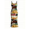 Streetwear Dress Vintage Graffiti Letter Lips Print Spaghetti Strap Maxi Bodycon Dress - multicolor A XXL | US 14
